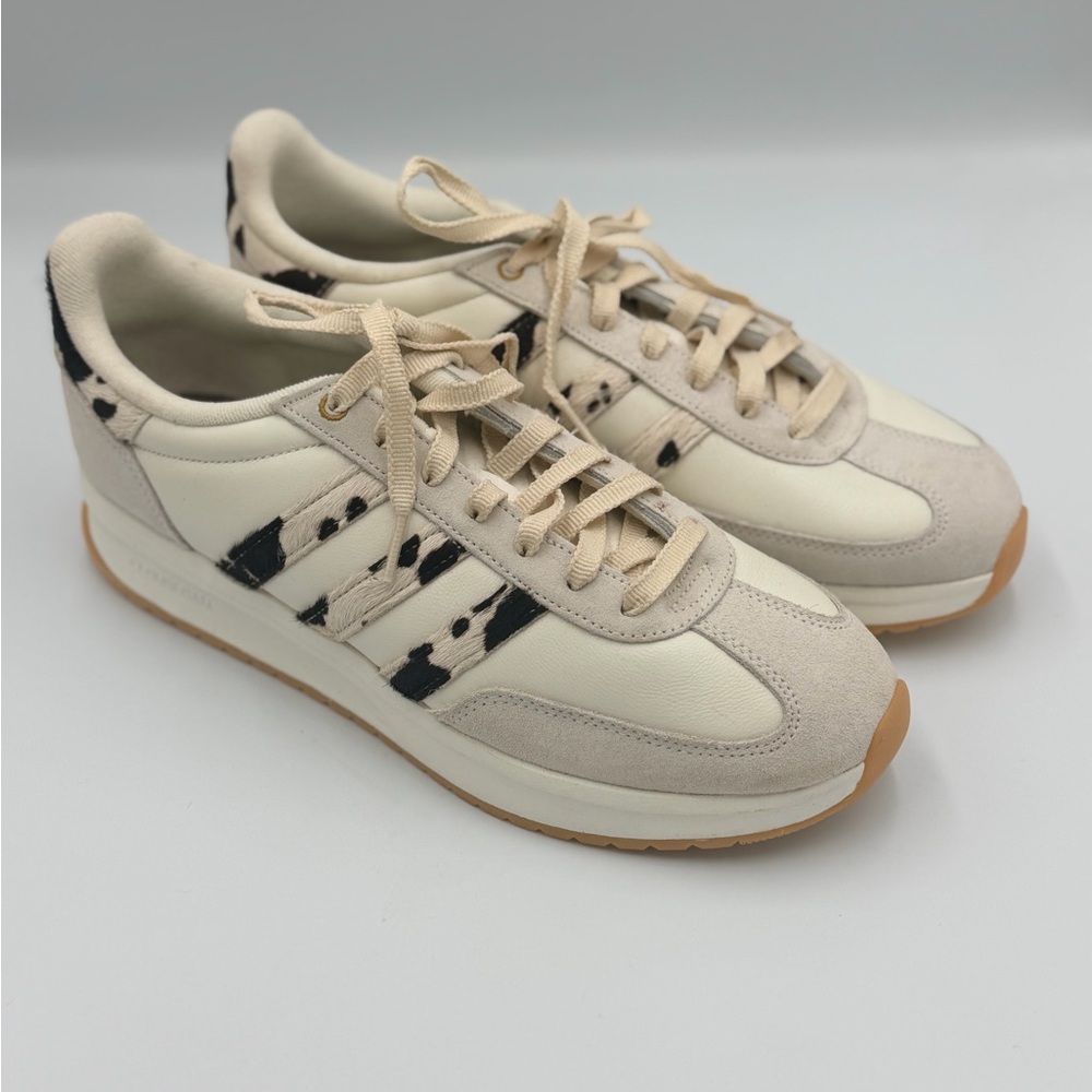 Adidas Run 70s 2.0 Cream Leather Animal Print Runner Sneakers